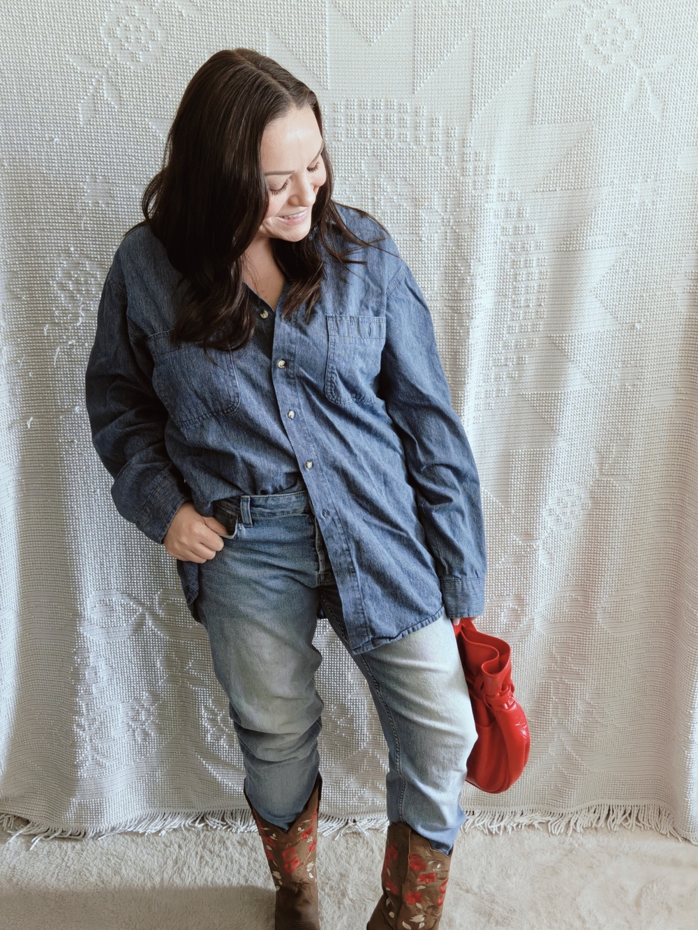 RGB Brown 100% Cotton Chambray Denim Button Down Shirt | Oversized L to XL